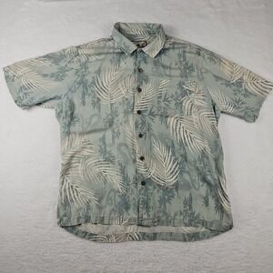 Caribbean Joe Sz‎ L Tropical Dragon Print Vacation Silk Short Sleeve Button Down